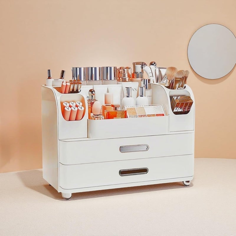 Heaime Makeup Organizer with Drawers for Vanity,Bathroom Countertop Organizer with Brushes Holder,Skincare Storage Organizer,Perfect Cosmetic Display Case for Skincare,Lipstick and Beauty Essential - Image 3